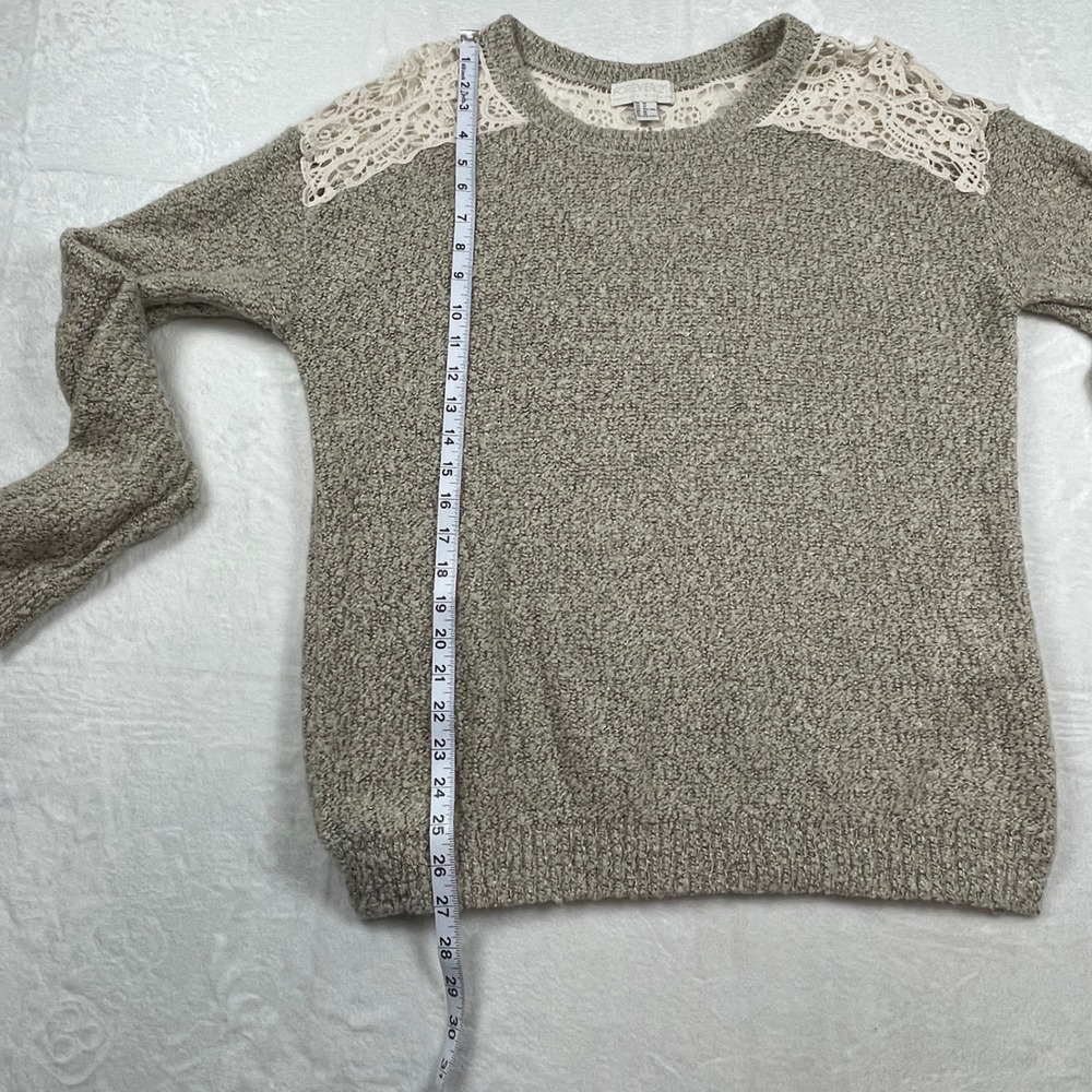 Women's‎ Plus Size 3X Taupe Marled Knit Sweater Crochet Lace Shoulder Metallic - Picture 5 of 8
